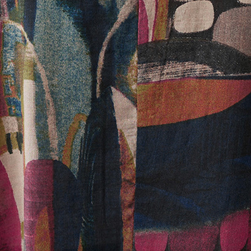 Vestido midi con Buddha Stones y gráficos coloridos, estilo túnica de manga corta con bolsillos. - image 10