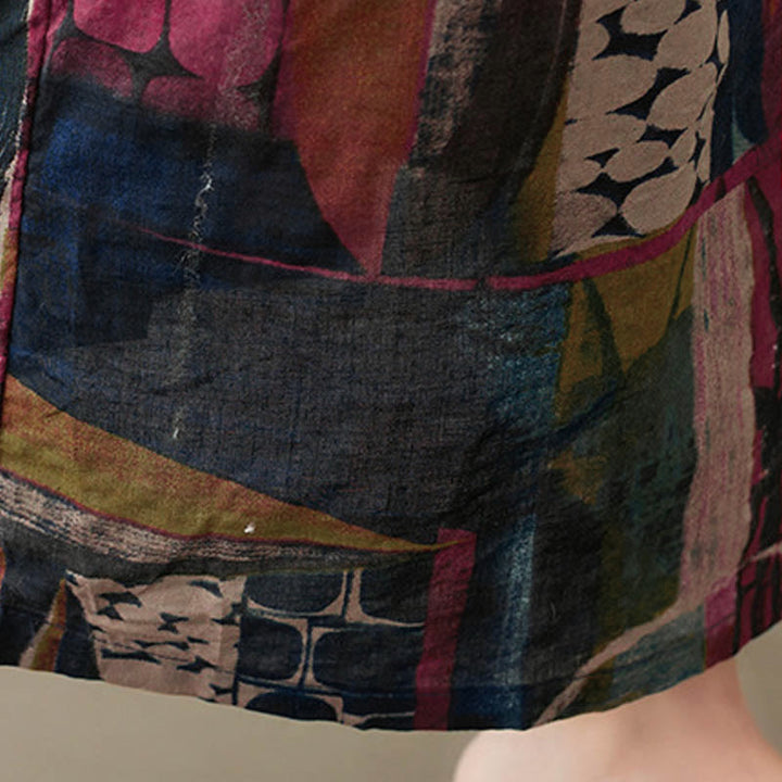 Vestido midi con Buddha Stones y gráficos coloridos, estilo túnica de manga corta con bolsillos. - image 11