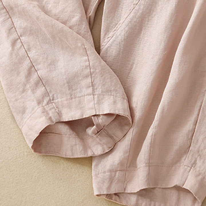 Pantalones cortos casuales lisos con Buddha Stones para mujer, estilo harem de lino con bolsillos. - image 27