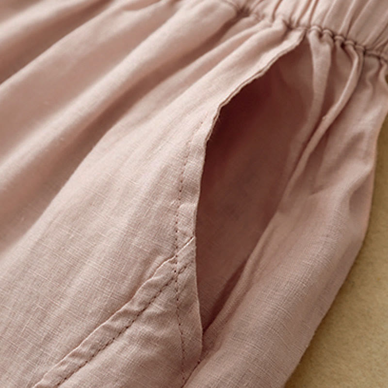 Pantalones cortos casuales lisos con Buddha Stones para mujer, estilo harem de lino con bolsillos. - image 22