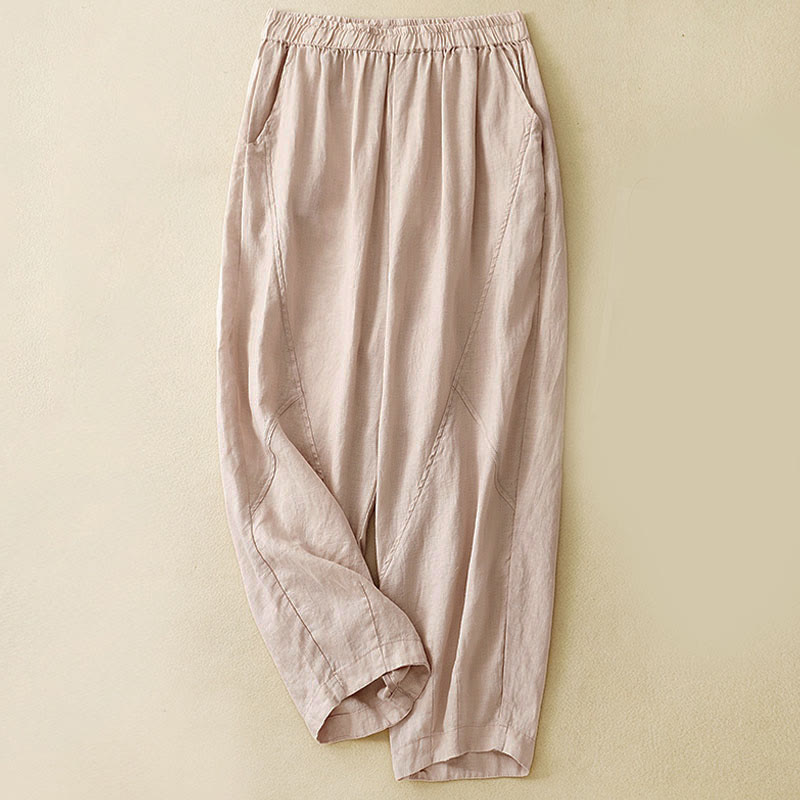 Pantalones cortos casuales lisos con Buddha Stones para mujer, estilo harem de lino con bolsillos. - PeachPuff - US8-10，UK/AU12-14，EU40-42 (2XL) - image 20