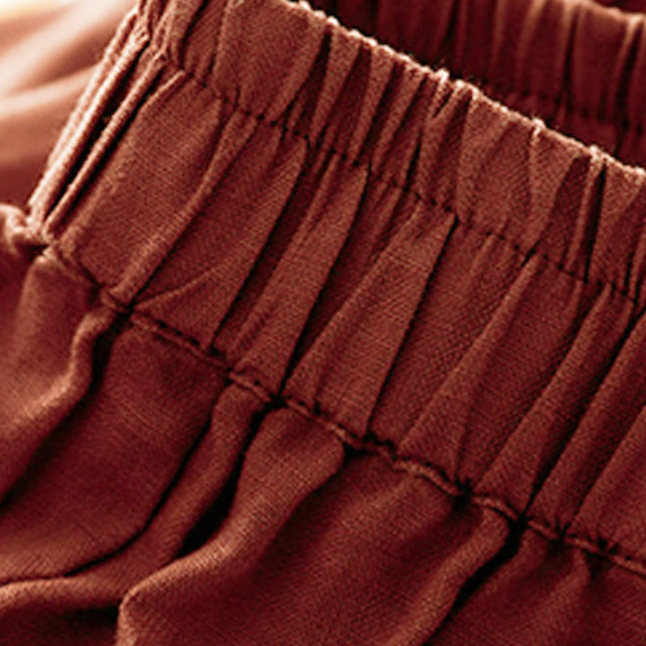 Pantalones cortos casuales lisos con Buddha Stones para mujer, estilo harem de lino con bolsillos. - image 17