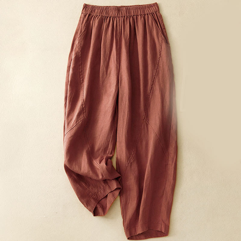 Pantalones cortos casuales lisos con Buddha Stones para mujer, estilo harem de lino con bolsillos. - Granate - US8-10，UK/AU12-14，EU40-42 (2XL) - image 15