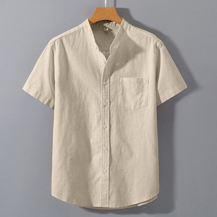 Camisa de manga corta de algodón y lino con botones para hombre , Buddha Stones para el verano. - PapayaWhip - US/UK/AU42, EU52 (3XL)  - image 5