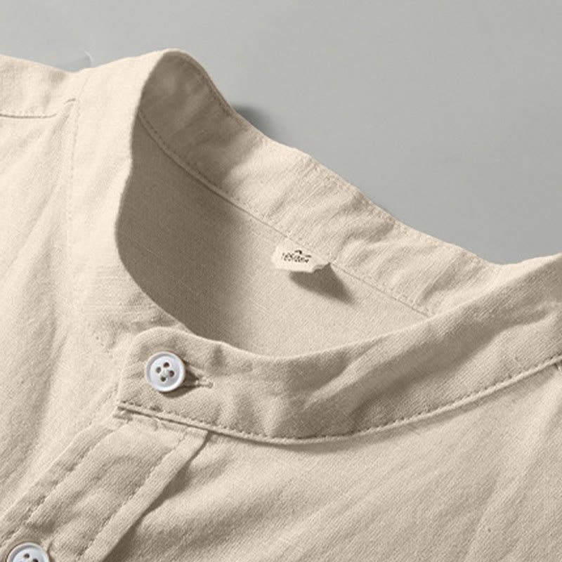 Camisa de manga corta de algodón y lino con botones para hombre , Buddha Stones para el verano. - image 7