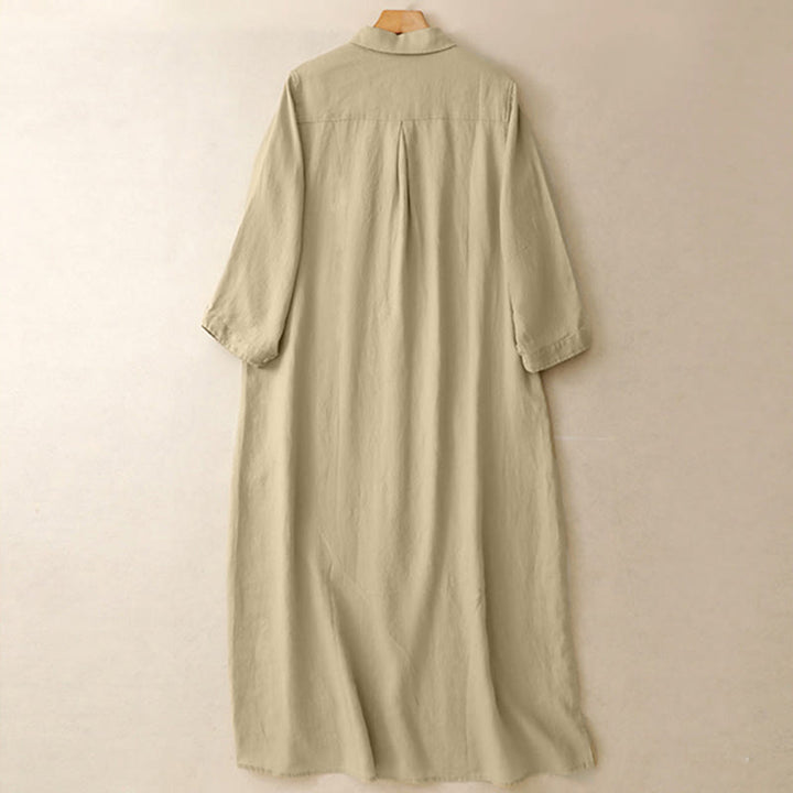 Vestido largo hasta la rodilla con botones y diseño sencillo de Buddha Stones para el día a día. - image 10