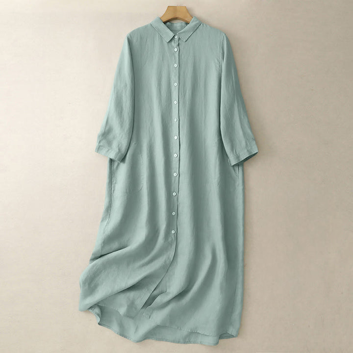 Vestido largo hasta la rodilla con botones y diseño sencillo de Buddha Stones para el día a día. - Aguamarina medio - US8-10，UK/AU12-14，EU40-42 (2XL) - image 6