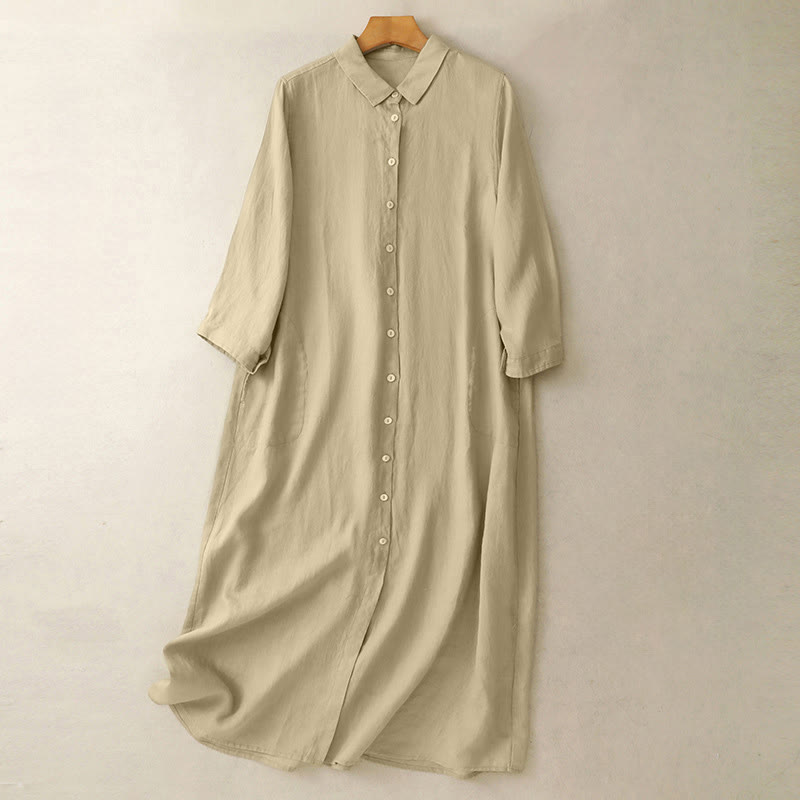 Vestido largo hasta la rodilla con botones y diseño sencillo de Buddha Stones para el día a día. - vara de oro pálida - US8-10，UK/AU12-14，EU40-42 (2XL) - image 9