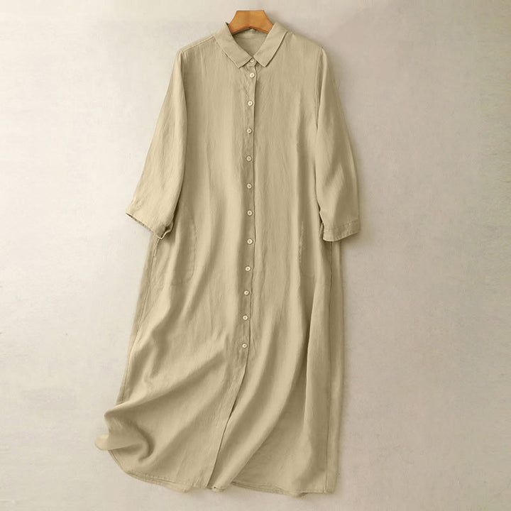 Vestido largo hasta la rodilla con botones y diseño sencillo de Buddha Stones para el día a día. - vara de oro pálida - US8-10，UK/AU12-14，EU40-42 (2XL) - image 9