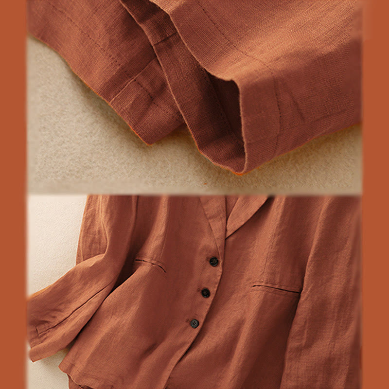 Chaqueta de mujer Buddha Stones Commute Retro de color liso con solapa y bolsillos - image 15