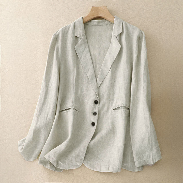 Chaqueta de mujer Buddha Stones Commute Retro de color liso con solapa y bolsillos - Blanco floral - US12, UK/AU16, EU44 (2XL) - image 7