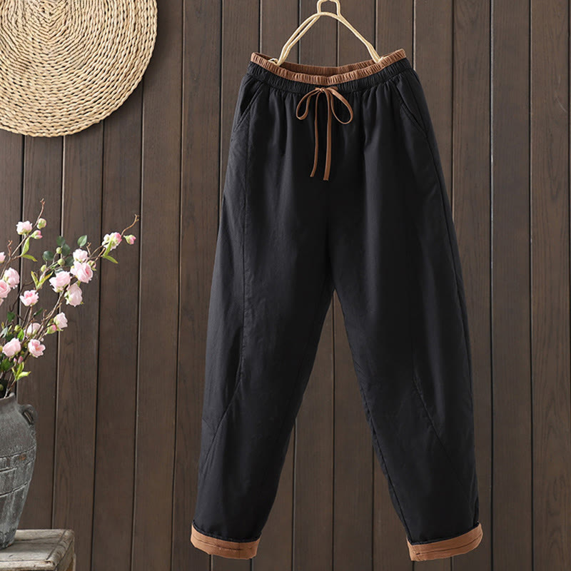 Pantalones térmicos tipo harem lisos para mujer con bolsillos, estampado de Buddha Stones. - Negro - US8-10，UK/AU12-14，EU40-42 (2XL) - image 1