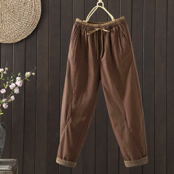 Pantalones térmicos tipo harem lisos para mujer con bolsillos, estampado de Buddha Stones. - Tierra de siena - US8-10，UK/AU12-14，EU40-42 (2XL) - image 5