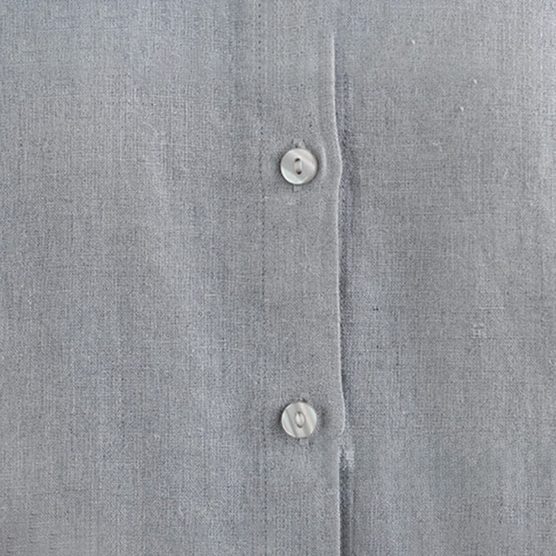 Camisa de mujer con cuello redondo y volantes, diseño de botones de color liso y Buddha Stones para primavera. - image 13