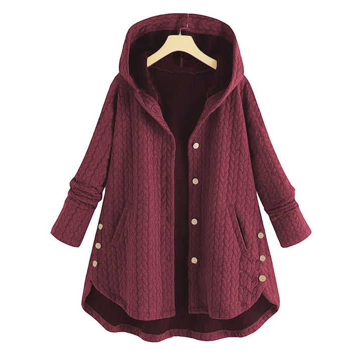 Abrigo largo con capucha y bolsillos para mujer, de manga larga, con estampado de espigas de trigo y diseño de Buddha Stones. - Rojo indio - US22, UK/AU26, EU54 (8XL) - image 2
