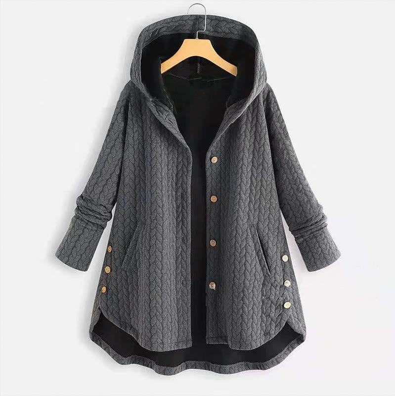 Abrigo largo con capucha y bolsillos para mujer, de manga larga, con estampado de espigas de trigo y diseño de Buddha Stones. - Gris - US22, UK/AU26, EU54 (8XL) - image 0