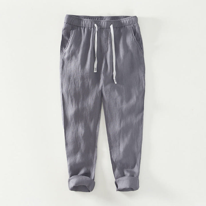Pantalones de lino para hombre, largos hasta el tobillo, con bolsillos, de la Buddha Stones Fall Solid, con cordón ajustable y cintura elástica. - Gris - US/UK/AU44, EU54 (4XL) - image 15