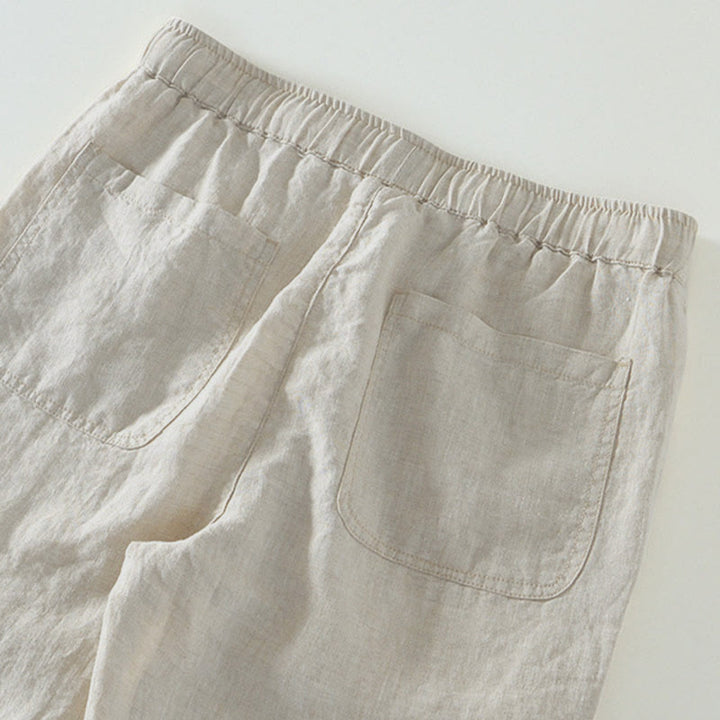 Pantalones de lino para hombre, largos hasta el tobillo, con bolsillos, de la Buddha Stones Fall Solid, con cordón ajustable y cintura elástica. - image 3