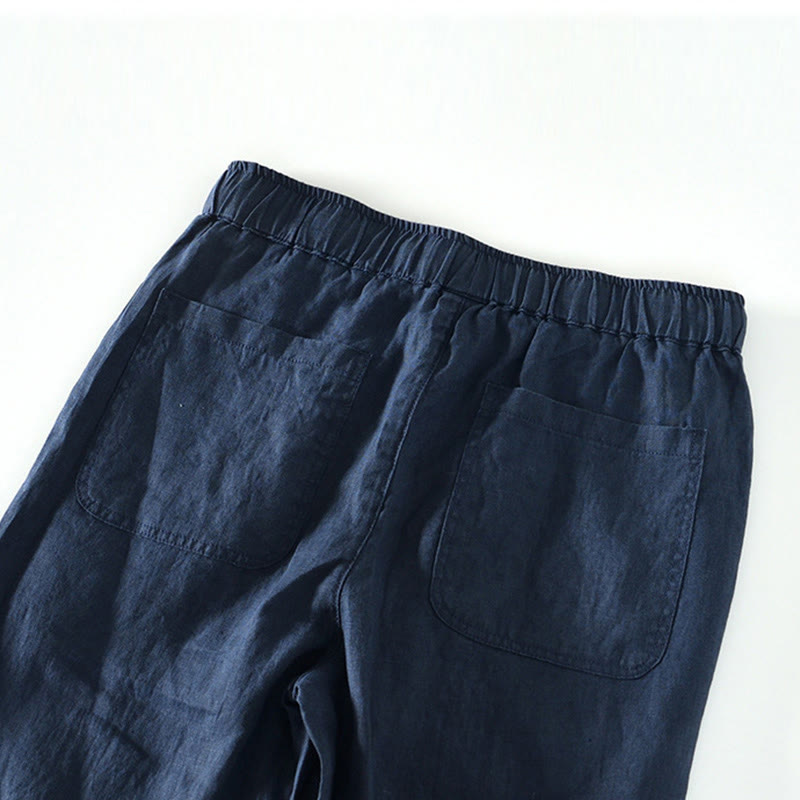 Pantalones de lino para hombre, largos hasta el tobillo, con bolsillos, de la Buddha Stones Fall Solid, con cordón ajustable y cintura elástica. - image 11