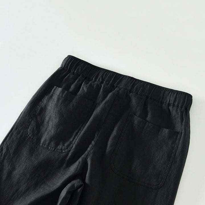 Pantalones de lino para hombre, largos hasta el tobillo, con bolsillos, de la Buddha Stones Fall Solid, con cordón ajustable y cintura elástica. - image 7