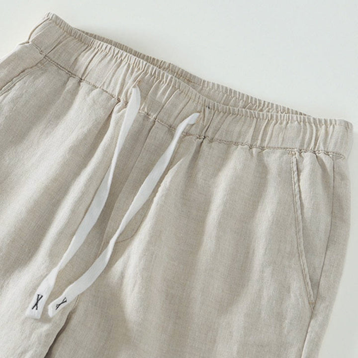 Pantalones de lino para hombre, largos hasta el tobillo, con bolsillos, de la Buddha Stones Fall Solid, con cordón ajustable y cintura elástica. - image 2