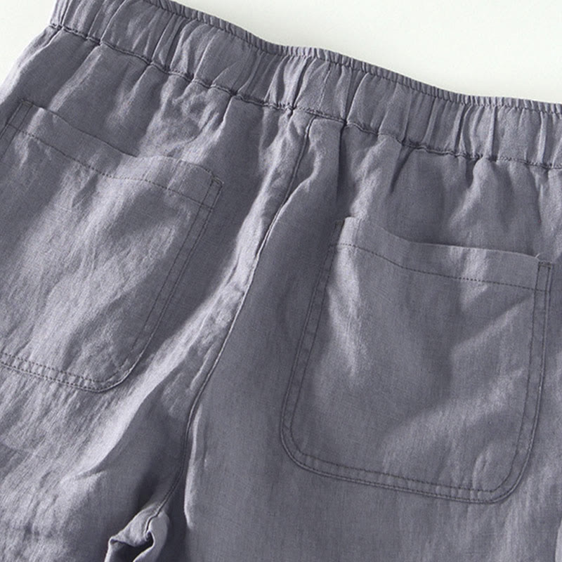 Pantalones de lino para hombre, largos hasta el tobillo, con bolsillos, de la Buddha Stones Fall Solid, con cordón ajustable y cintura elástica. - image 17