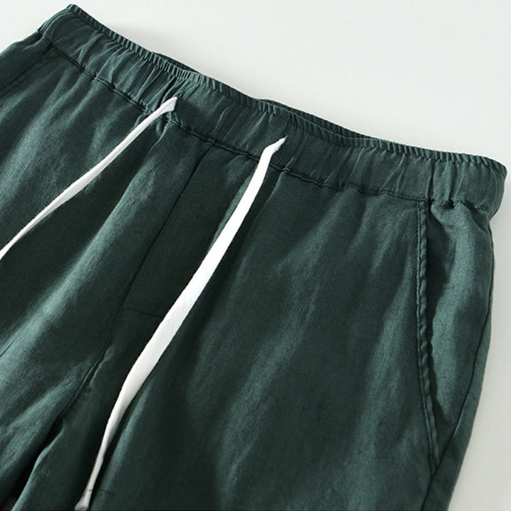 Pantalones de lino para hombre, largos hasta el tobillo, con bolsillos, de la Buddha Stones Fall Solid, con cordón ajustable y cintura elástica. - image 26