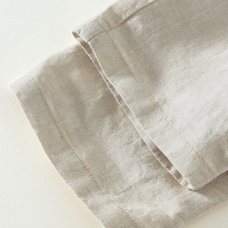 Pantalones de lino para hombre, largos hasta el tobillo, con bolsillos, de la Buddha Stones Fall Solid, con cordón ajustable y cintura elástica. - image 4