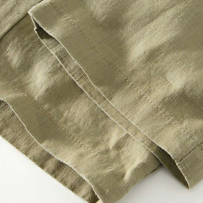 Pantalones de lino para hombre, largos hasta el tobillo, con bolsillos, de la Buddha Stones Fall Solid, con cordón ajustable y cintura elástica. - image 24