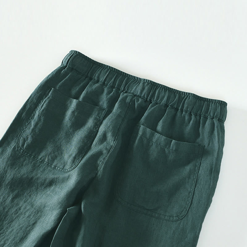 Pantalones de lino para hombre, largos hasta el tobillo, con bolsillos, de la Buddha Stones Fall Solid, con cordón ajustable y cintura elástica. - image 28