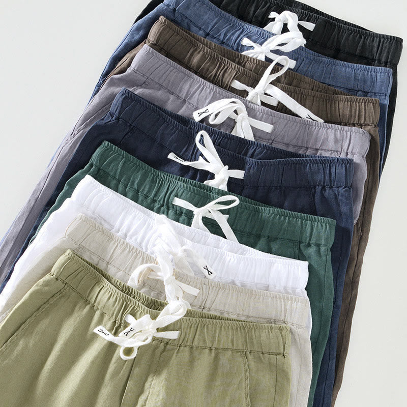 Pantalones de lino para hombre, largos hasta el tobillo, con bolsillos, de la Buddha Stones Fall Solid, con cordón ajustable y cintura elástica. - image 32