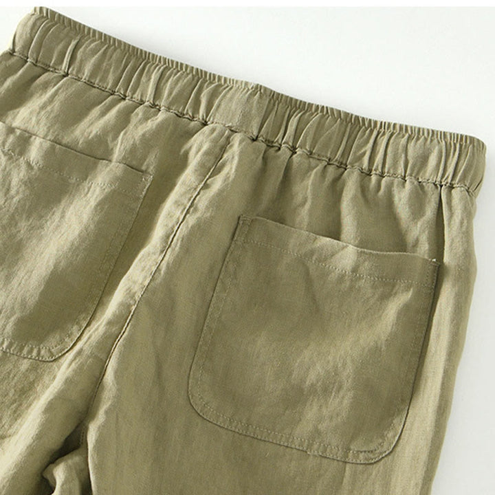 Pantalones de lino para hombre, largos hasta el tobillo, con bolsillos, de la Buddha Stones Fall Solid, con cordón ajustable y cintura elástica. - image 23