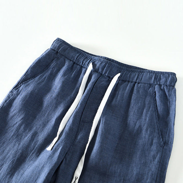 Pantalones de lino para hombre, largos hasta el tobillo, con bolsillos, de la Buddha Stones Fall Solid, con cordón ajustable y cintura elástica. - image 9