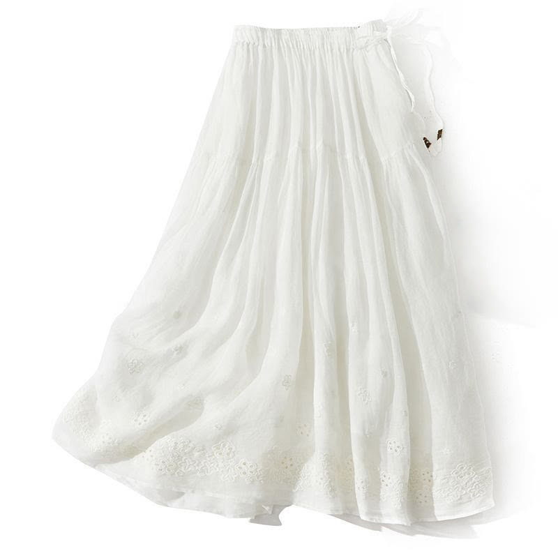 Falda de mujer con diseño calado, corte en A, cordón ajustable y cintura alta, con bolsillos, bordada con Buddha Stones. - Blanco - US8-10，UK/AU12-14，EU40-42 (2XL) - image 8