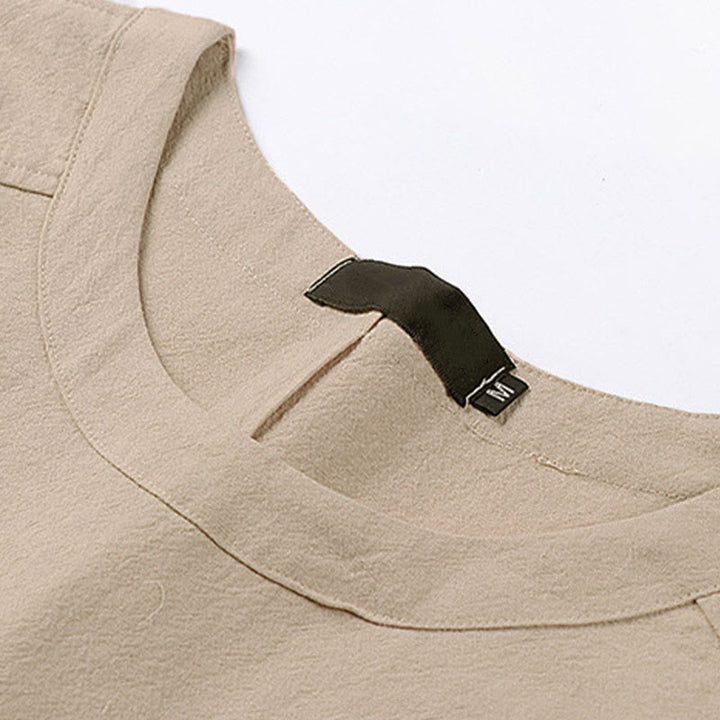 Camiseta de manga tres cuartos de algodón y lino para hombre, estilo casual de verano, con cuello redondo y estampado de Buddha Stones. - image 2