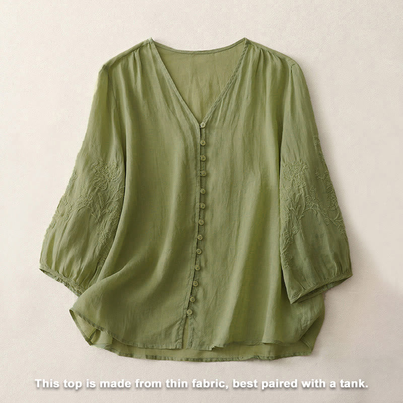 Camisa de mujer con botones y bordado de Buddha Stones - image 1