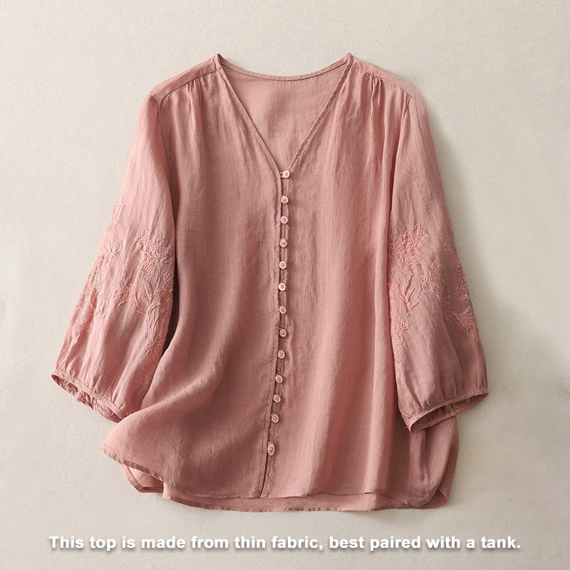 Camisa de mujer con botones y bordado de Buddha Stones - image 23