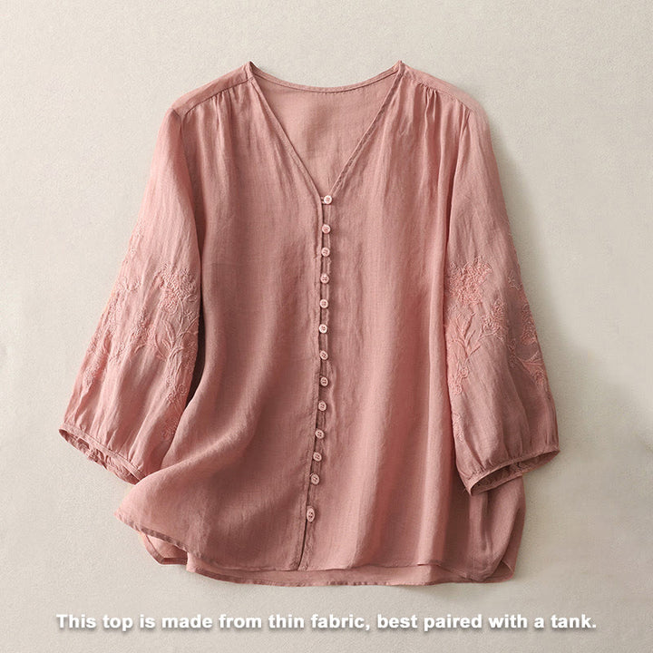 Camisa de mujer con botones y bordado de Buddha Stones - image 23