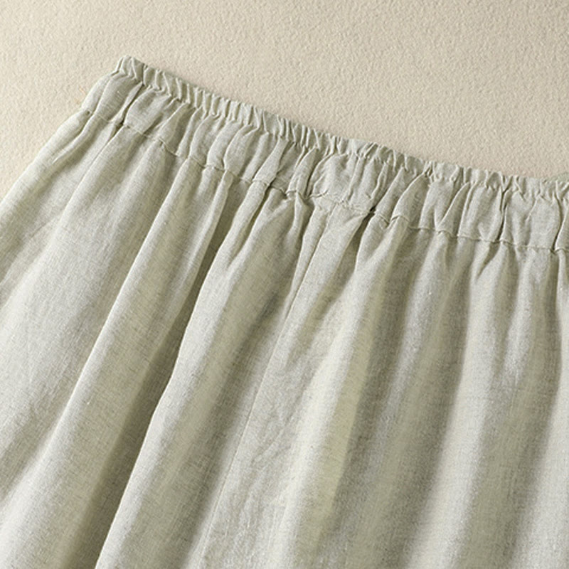 Buddha Stones Pantalones tobilleros de lino liso con cordón ajustable, estilo casual de verano para mujer, de pierna ancha y con bolsillo. - image 10