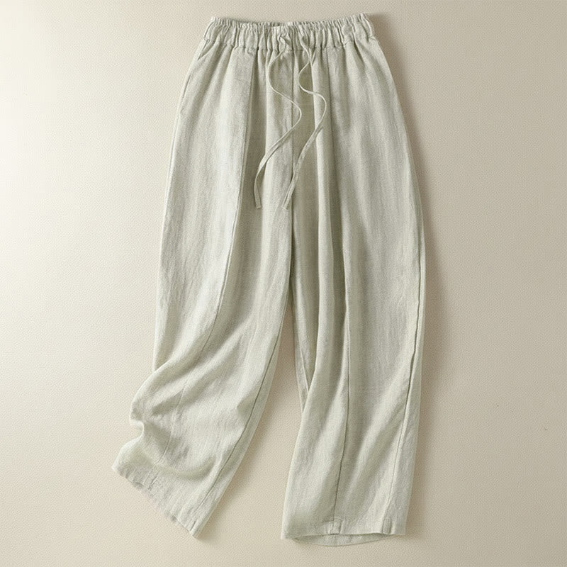 Buddha Stones Pantalones tobilleros de lino liso con cordón ajustable, estilo casual de verano para mujer, de pierna ancha y con bolsillo. - Lino - US8-10, UK/AU12-14, EU40-42 (2XL) - image 7