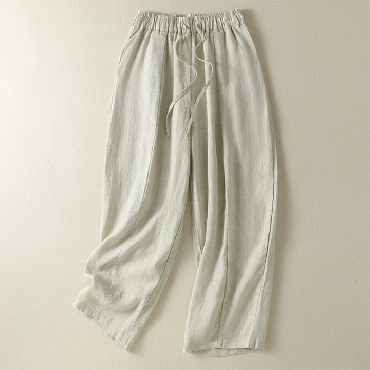 Buddha Stones Pantalones tobilleros de lino liso con cordón ajustable, estilo casual de verano para mujer, de pierna ancha y con bolsillo. - Lino - US8-10, UK/AU12-14, EU40-42 (2XL) - image 7