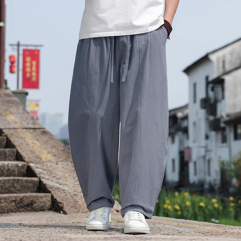 Buddha Stones Pantalones largos de algodón liso estilo harem para hombre, estilo casual de verano, minimalistas, con cordón ajustable y bolsillo. - Gris oscuro - US/UK/AU46, EU56 (5XL) - image 0