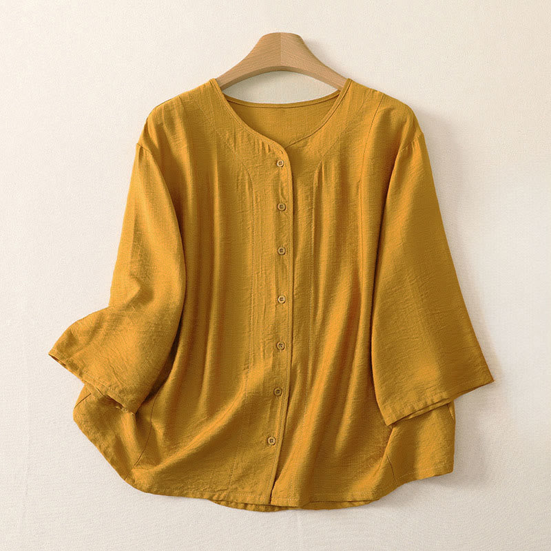 Buddha Stones Camisas de manga larga lisas con botones, estilo casual de verano para mujer. - vara de oro - US12, UK/AU16, EU44 (3XL) - image 0