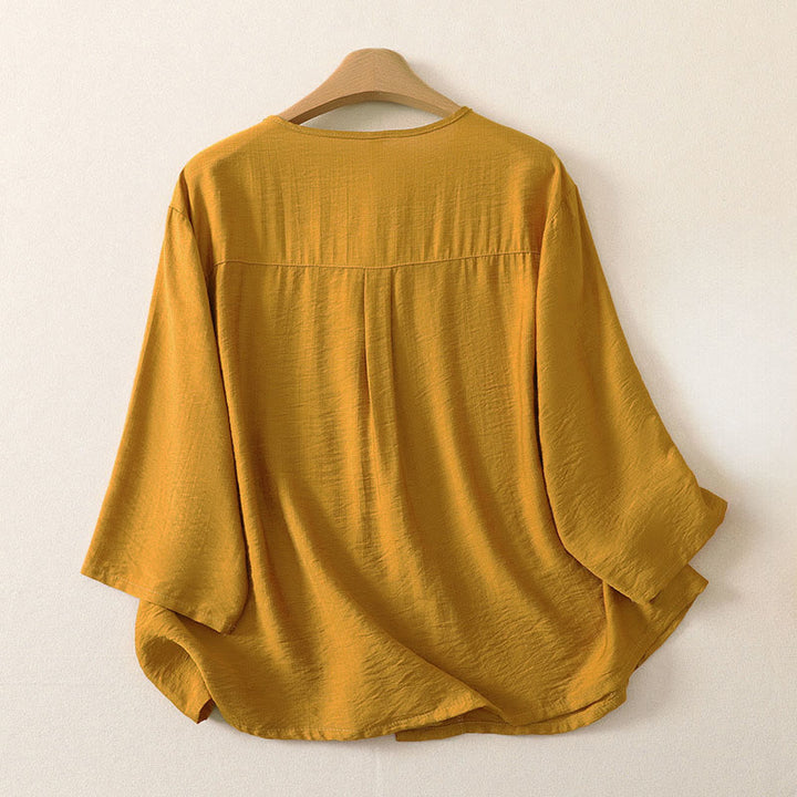 Buddha Stones Camisas de manga larga lisas con botones, estilo casual de verano para mujer. - image 1