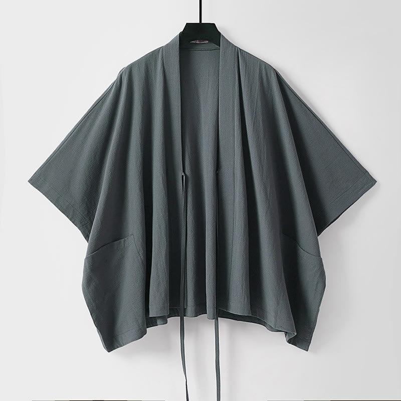 Buddha Stones Kimono de verano minimalista para hombre, con cordón ajustable, manga corta y bolsillos. - image 1