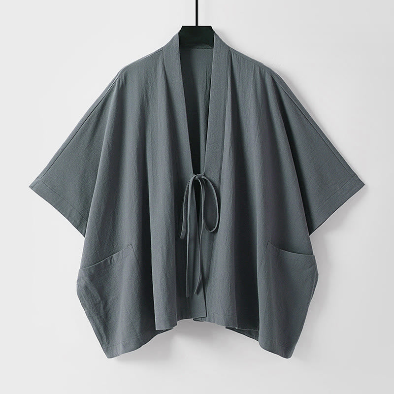 Buddha Stones Kimono de verano minimalista para hombre, con cordón ajustable, manga corta y bolsillos. - Gris oscuro - US/UK/AU40, EU50 (L) - image 0