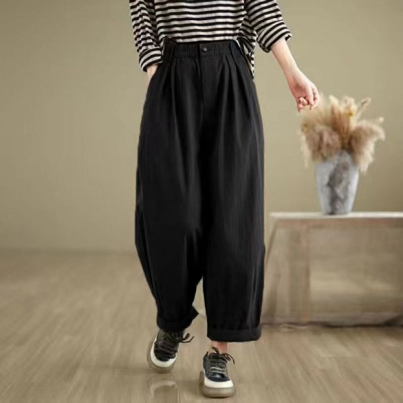Pantalones casuales de mujer con estampado de Buddha Stones, color liso, un botón en la parte superior, cintura elástica y bolsillos. - image 12