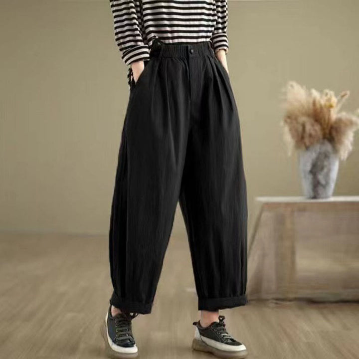 Pantalones casuales de mujer con estampado de Buddha Stones, color liso, un botón en la parte superior, cintura elástica y bolsillos. - Negro - US8-10，UK/AU12-14，EU40-42 (2XL) - image 11