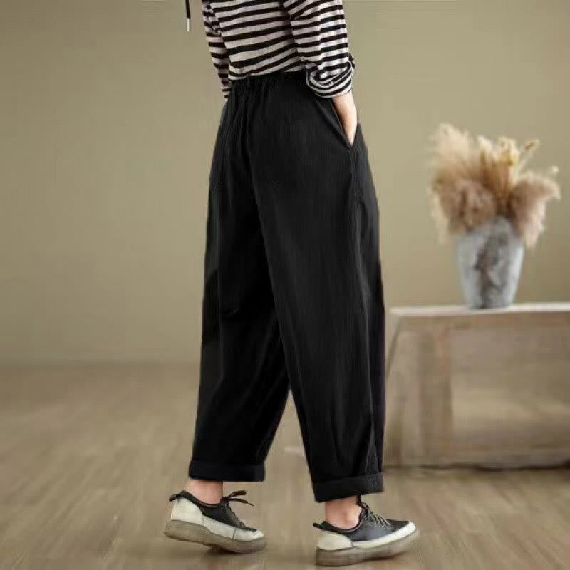 Pantalones casuales de mujer con estampado de Buddha Stones, color liso, un botón en la parte superior, cintura elástica y bolsillos. - image 13
