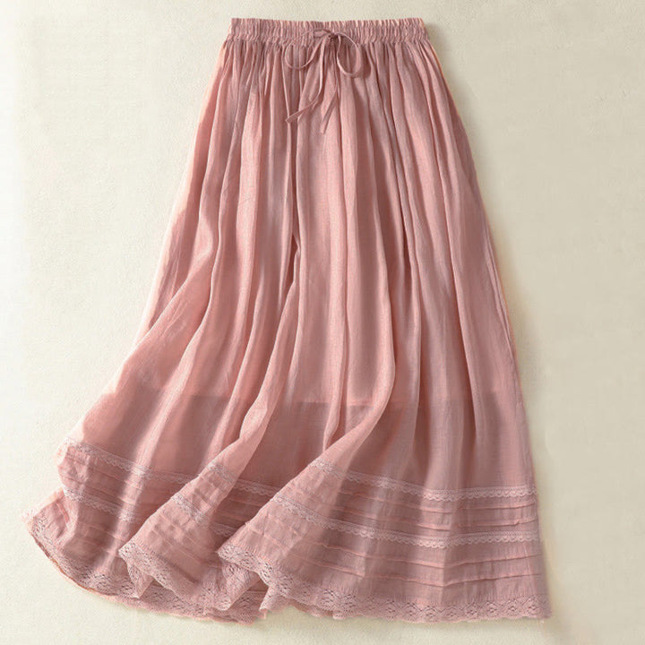 Falda de verano lisa con cordón ajustable y diseño de encaje y patchwork, con estampado de Buddha Stones, para mujer, de 7 a 8 pulgadas de largo. - rosa claro - US8-10，UK/AU12-14，EU40-42 (2XL) - image 0